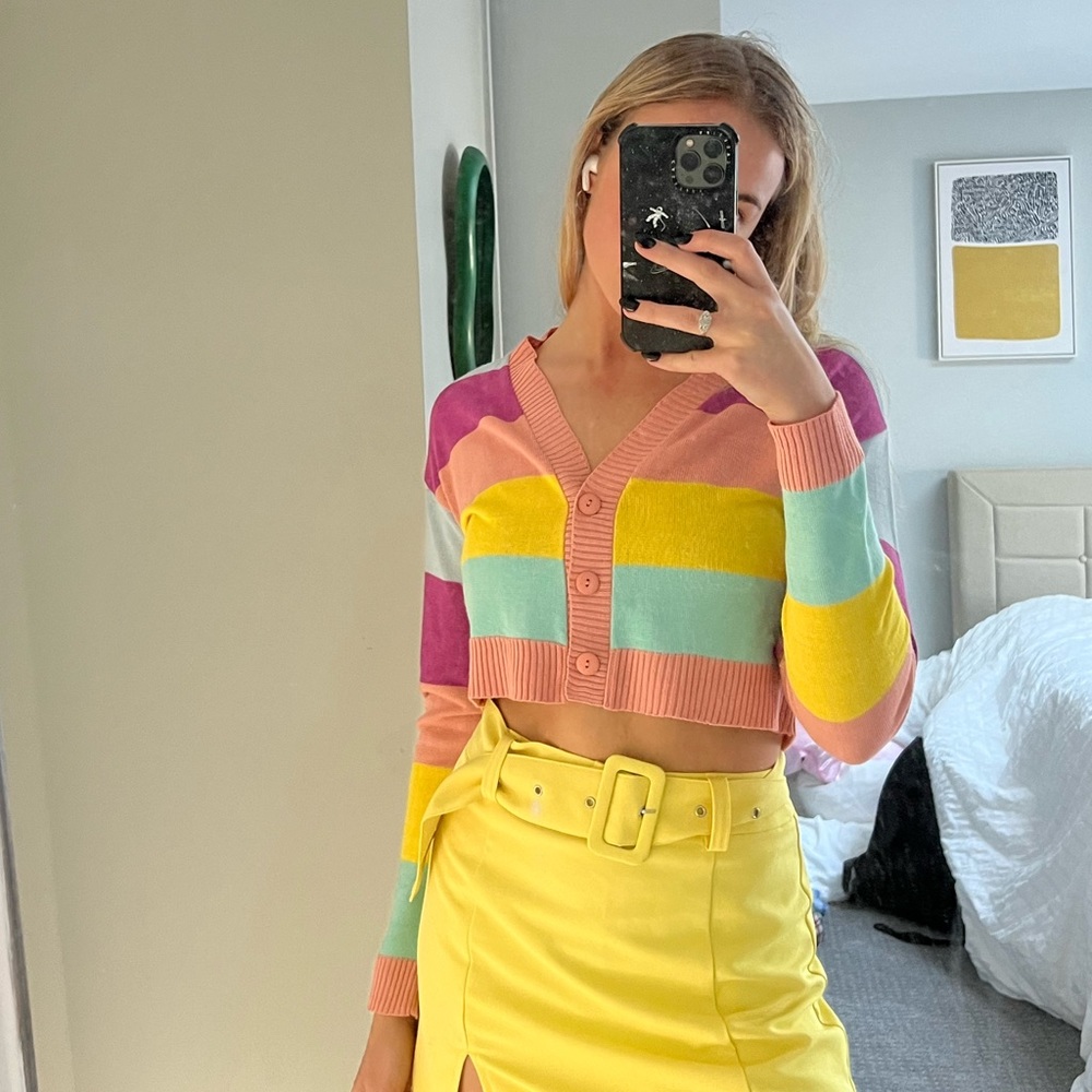 bright crop cardigan sweater